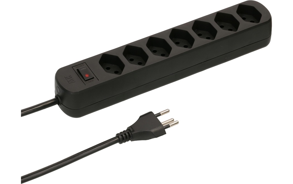 Max Hauri Bloc multiprises Basic Line 7x T13 Interrupteur de réinitialisation, noir