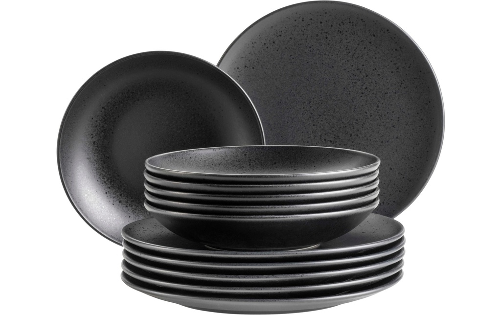 Mäser Set d’assiettes Essentiel 12 pièces, noir