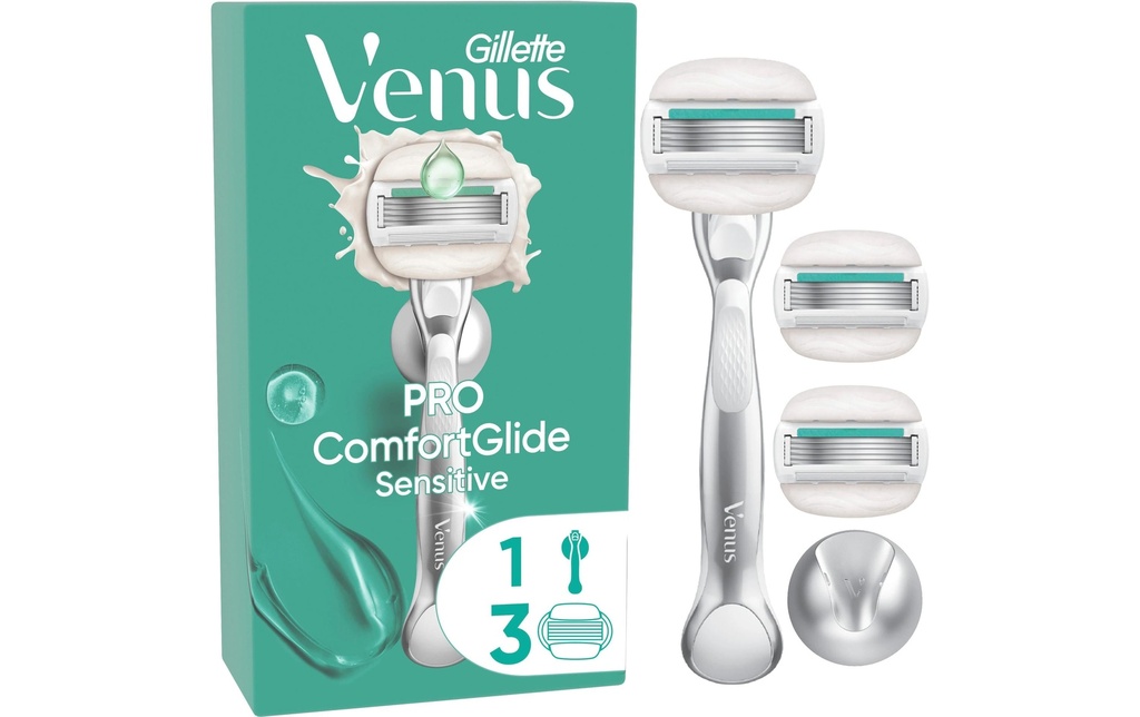 Gillette Venus Rasoir pour femmes Pro ComfortGlide Sensitive 3 + pièce à main
