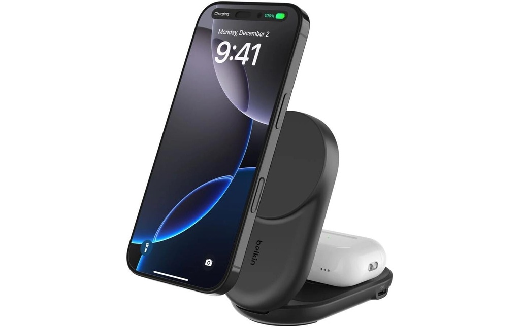 Belkin Chargeur sans fil UltraCharge 2en1 rond, noir