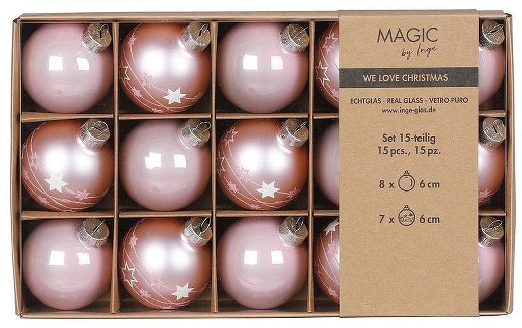 INGES CHRISTMAS DECOR Boule de Noël Lovely Magnolia Ø 6 cm, 1 Pièce/s, Rose pâle