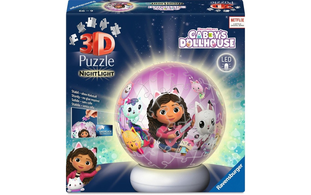 Ravensburger 3D Puzzle-Ball Veilleuse Gabby's Dollhouse 72 pièces