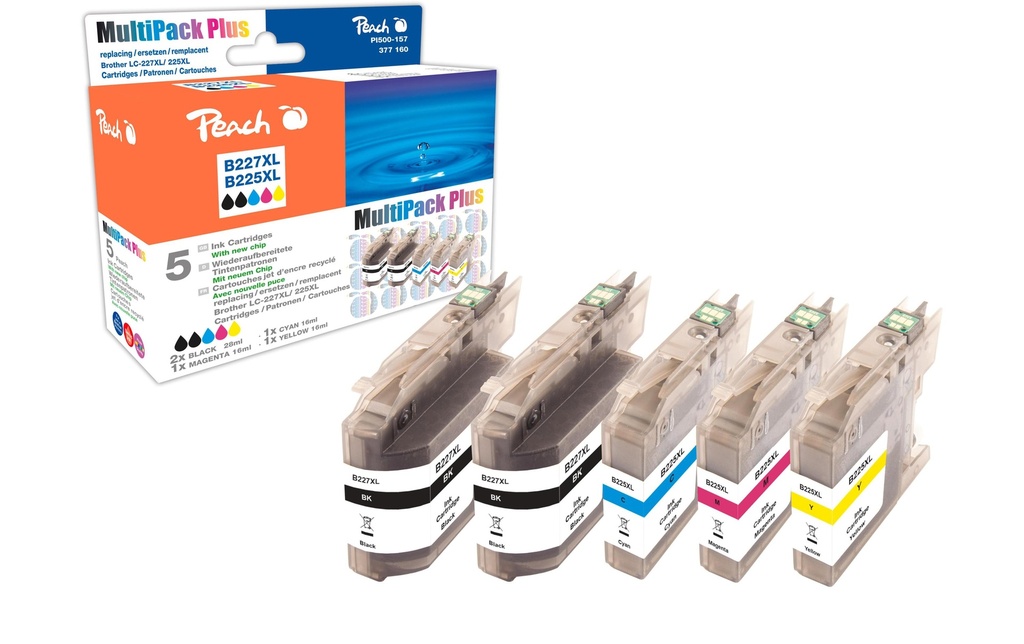 Peach Kits d’encre pour Brother LC-227XL / LC-225XL C, M, Y, 2x BK