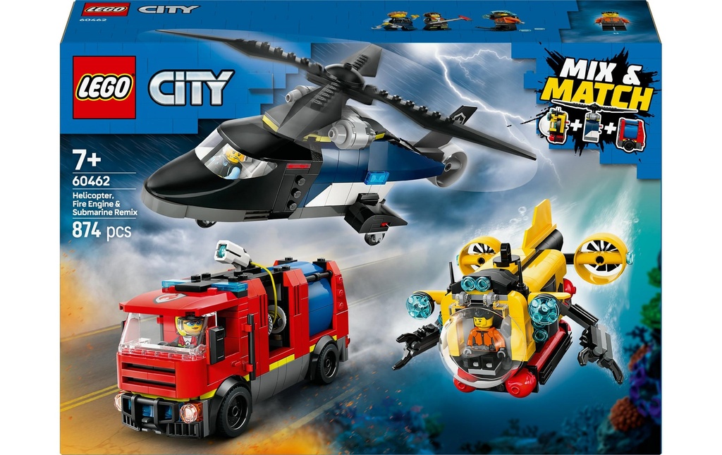 LEGO® City Hélicoptère, camion de pompiers et sous-marin 60460