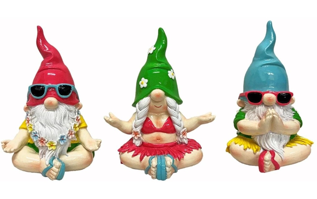 Dameco Nain de jardin assis en pose de yoga Set de 3 pièces, 12 x 14 x 17 cm