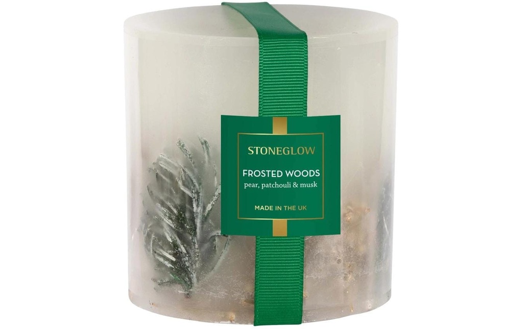 Stoneglow Bougie de Noël  Frosted Woods 9,5 cm, Blanc