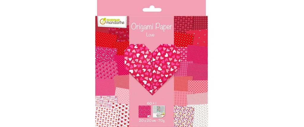 Avenue Mandarine Feuilles origami Origami Love 60 feuilles, 20 x 20 cm