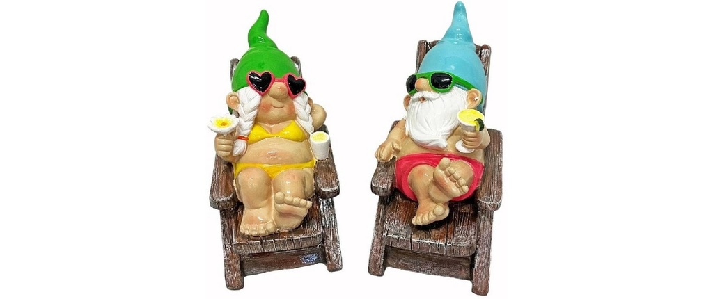 Dameco Nain de jardin sur chaise longue Set de 2 pièces, 11 x 19 x 17 cm