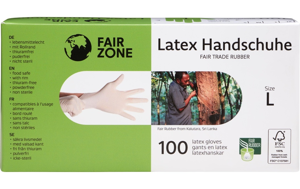 Fair Zone Gant jetable Latex L 100 Pièce/s