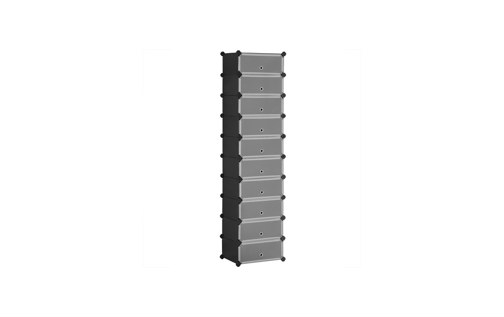 Songmics Armoire à chaussures empilable 43 x 31 x 173 cm, noir, lot de 10