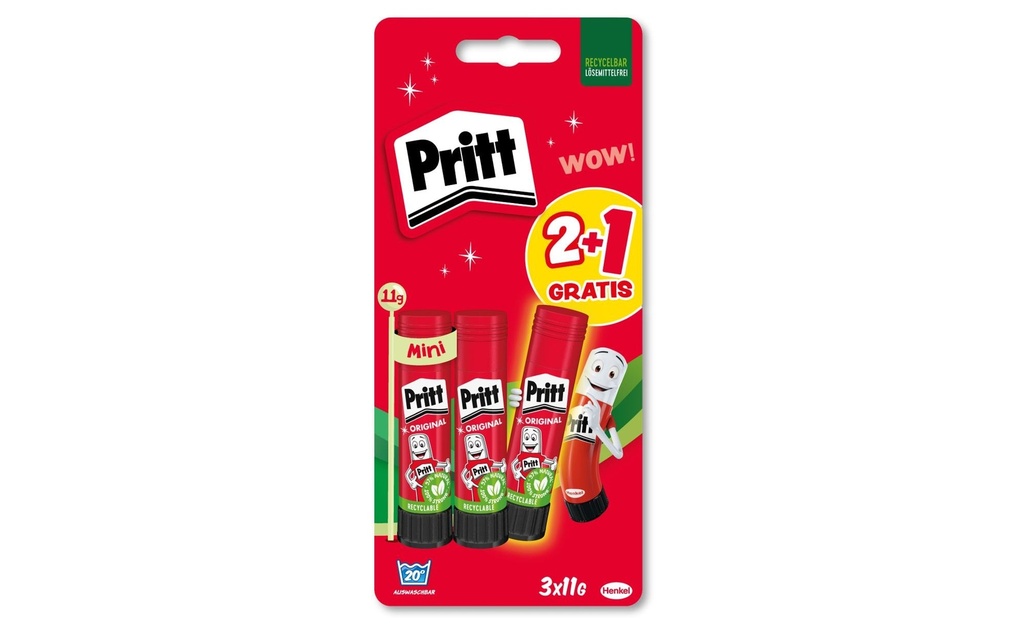 Pritt Bâton de colle 3 x 11 g, Rouge