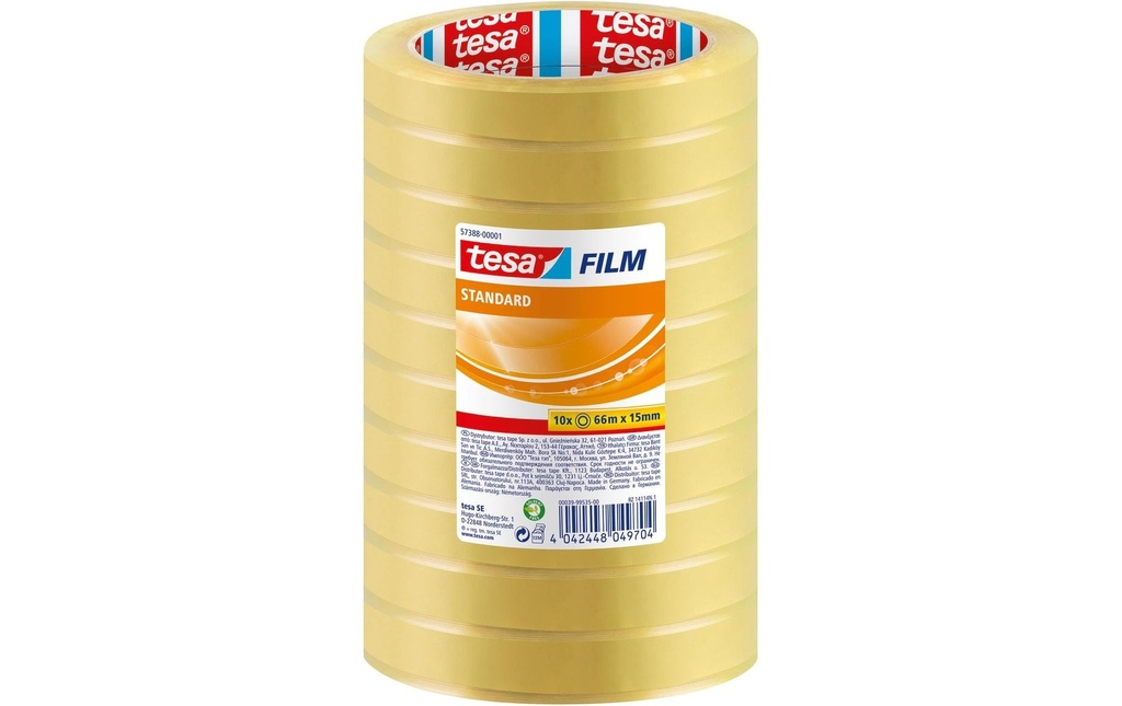 tesa Ruban adhésif Standard 10 rouleaux, 66m x 15 mm