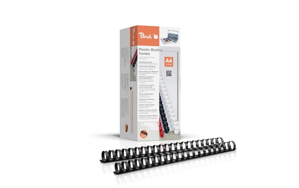 Peach Peigne de reliure 22 mm Noir, 50 pièces