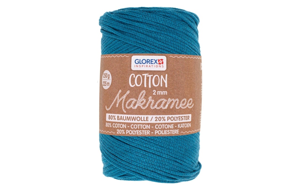Glorex Laine Macramee Cotton 2 mm, 250g, Turquoise