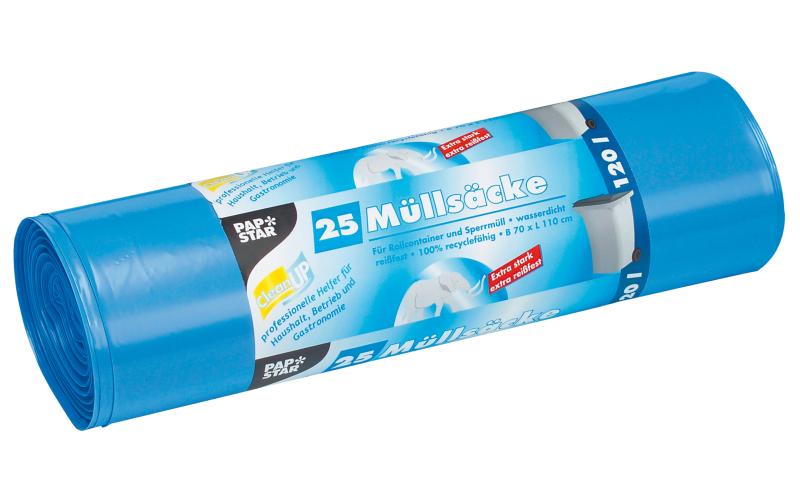 Papstar Sac à ordures ménagères 120 l, 25 Pièce/s, Bleu clair