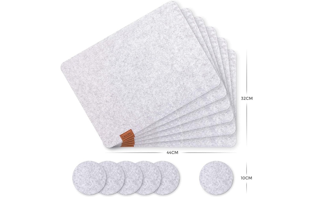 Luana Rose Set de table en feutre, set de 12 44 cm x 32 cm, Gris