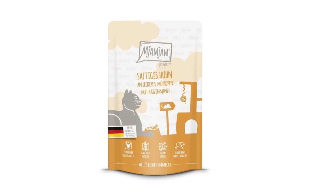 Mjamjam Alimentation humide Quetschie poulet & morilles, 125 g