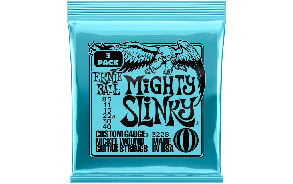 Ernie Ball Cordes de guitare 3228 Mighty Slinky – 8.5-40, paquet de 3