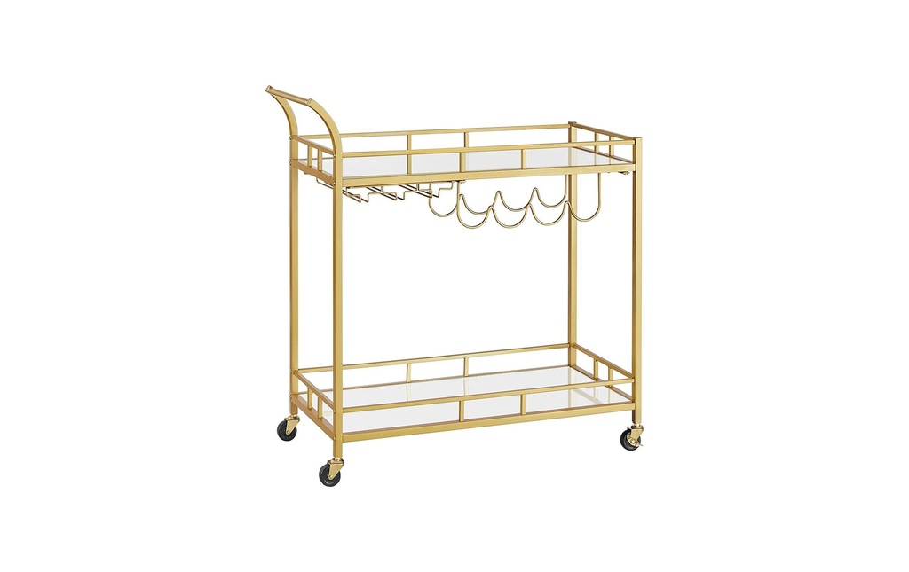 VASAGLE Chariot de service avec plaques de verre 38 x 77.5 cm, Or