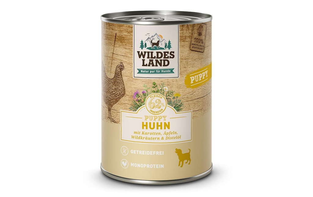 Wildes Land Alimentation humide Dog Puppy poulet avec carotte et pomme 400 g