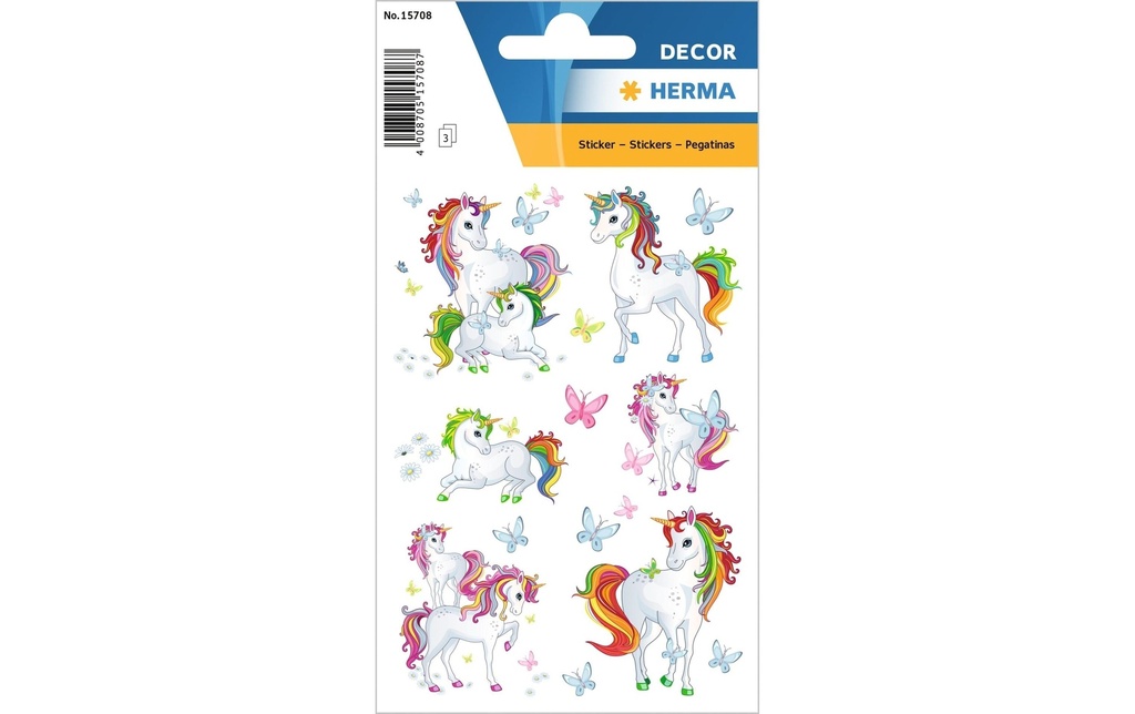 Herma Stickers Autocollant à motif Licorne 3 feuilles à 18 autocollants Multicolore