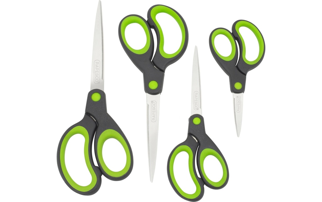 Rapesco Ciseaux Soft Grip Noir/vert, 4 pièces, Acier inoxydable, Universel