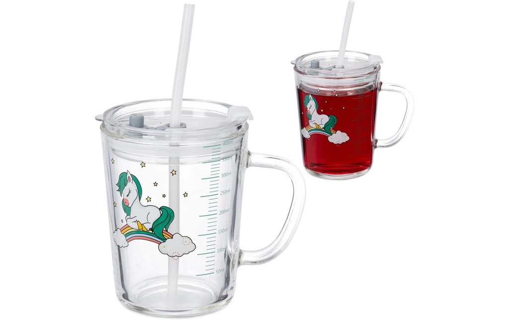 relaxdays Verre à boire pour enfants 2 pièces, motif cheval