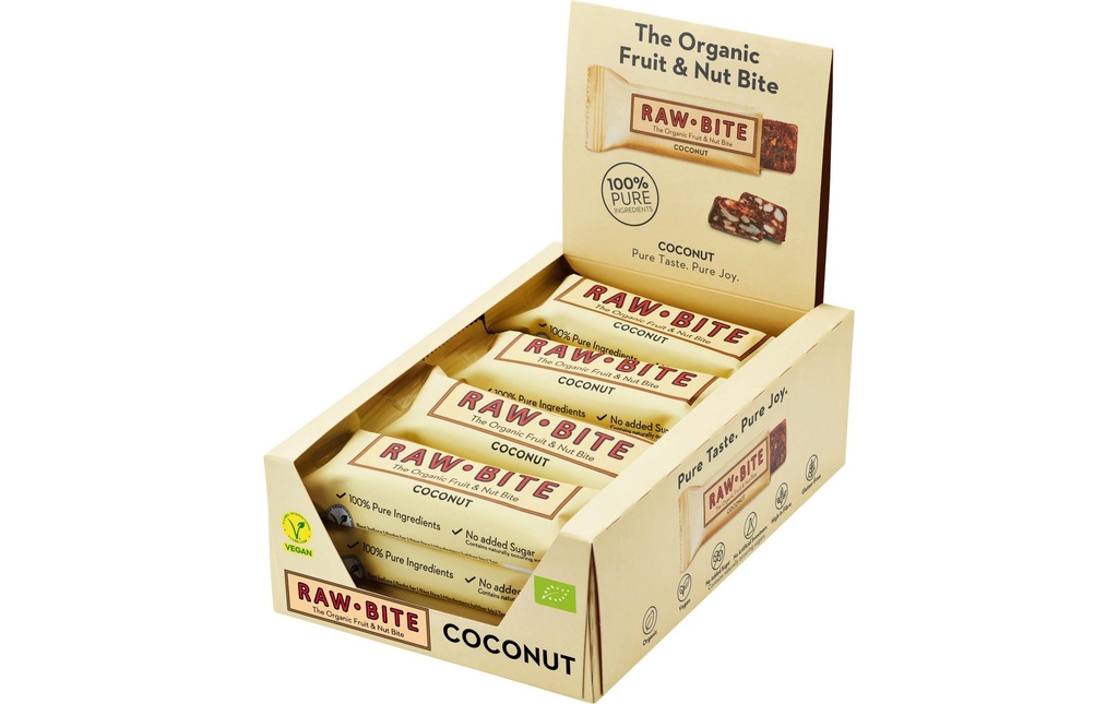 Rawbite Barre de céréales crues à la noix de coco, 12 x 50g