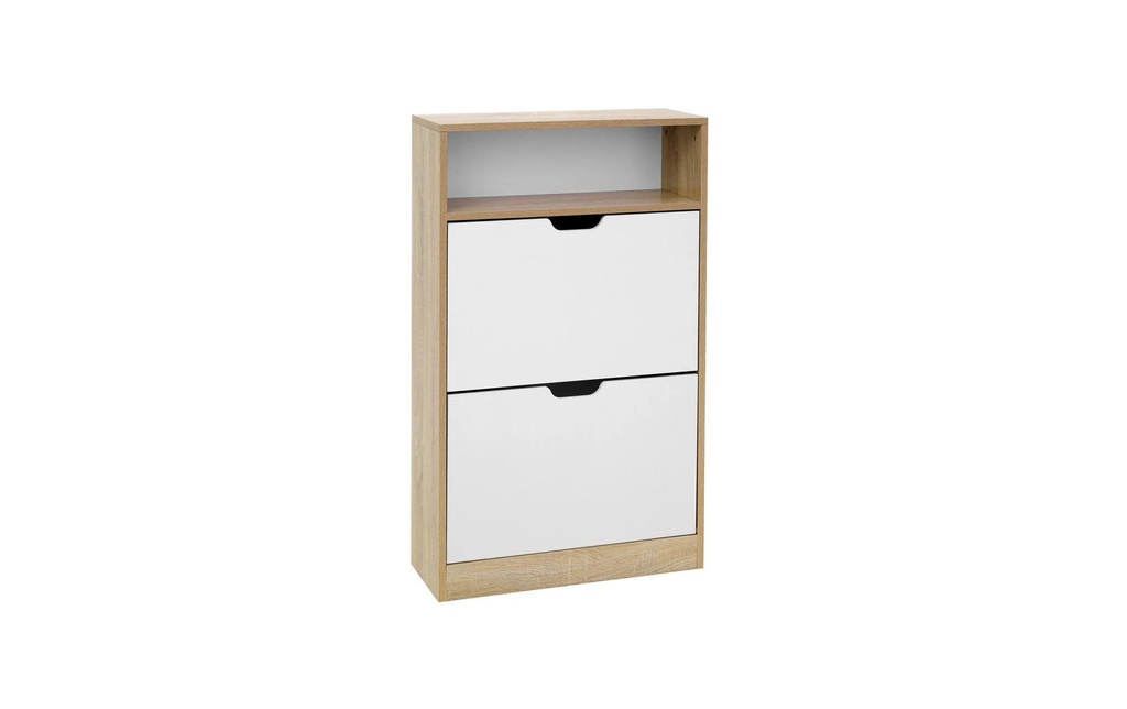 VASAGLE Armoire à chaussures avec rabats 60 x 102 cm, Nature/Blanc