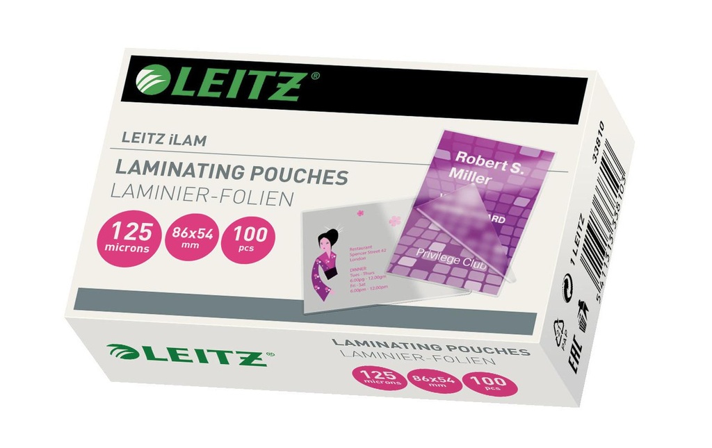 Leitz Film laminé 54 x 86 mm, 125 µm, 100 pièces, brillant