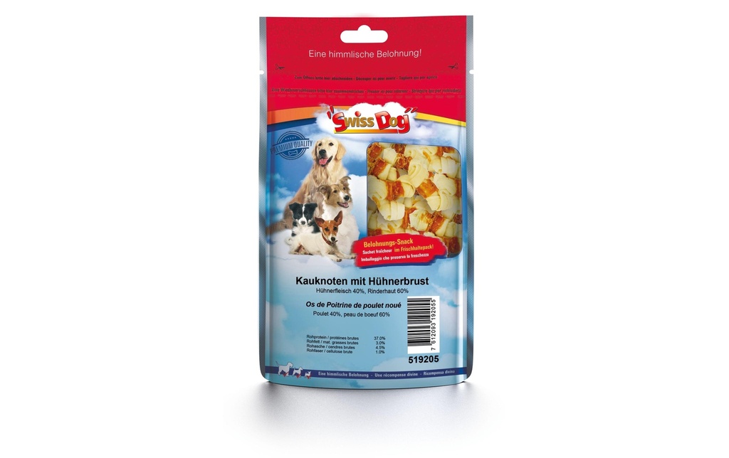SwissDog Produit à mâcher  Os noué avec du blanc de poulet 100 g