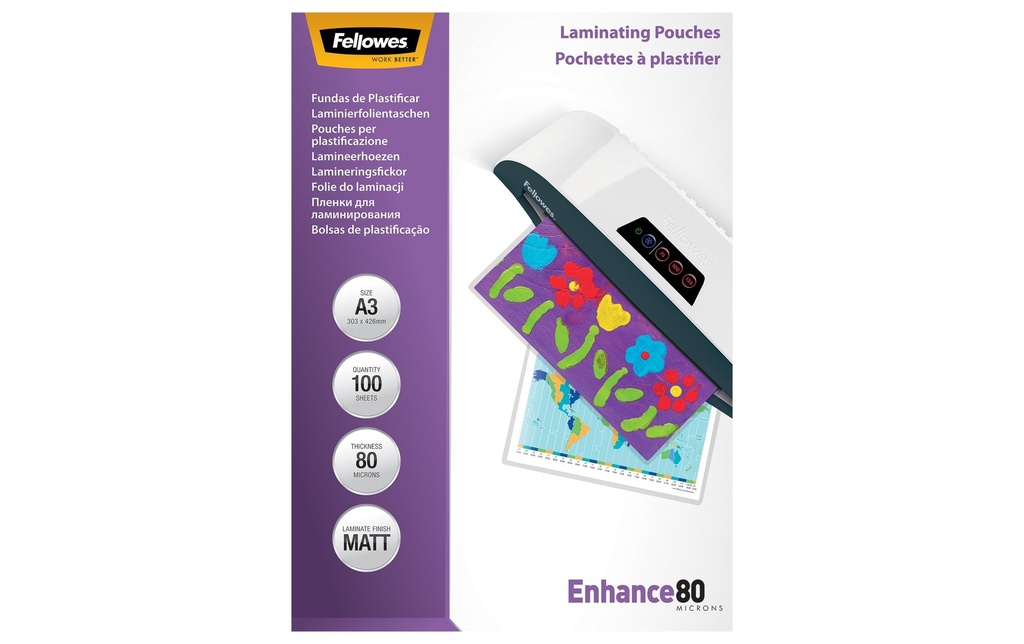 Fellowes Film laminé A3, 80 µm, 100 pièces, mat