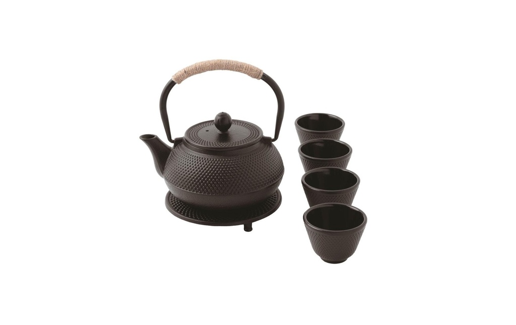 Paderno Set de 6 pièces avec théière 0.8 l, Noir