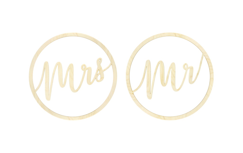 Partydeco Accessoires de mariage Mrs Mr D: 38 cm, 2 pièces, brun
