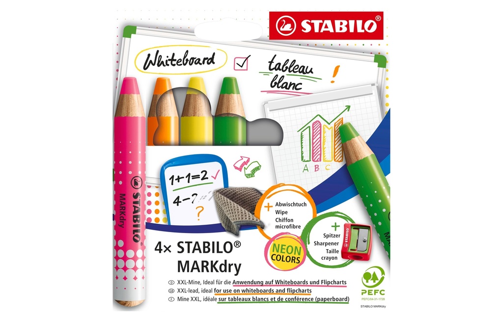 STABILO MARKdry NEON Whiteboardmarker Étui de 4