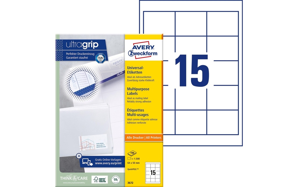 Avery Zweckform Étiquettes universelles 3672 64 x 50 mm, 100 feuille