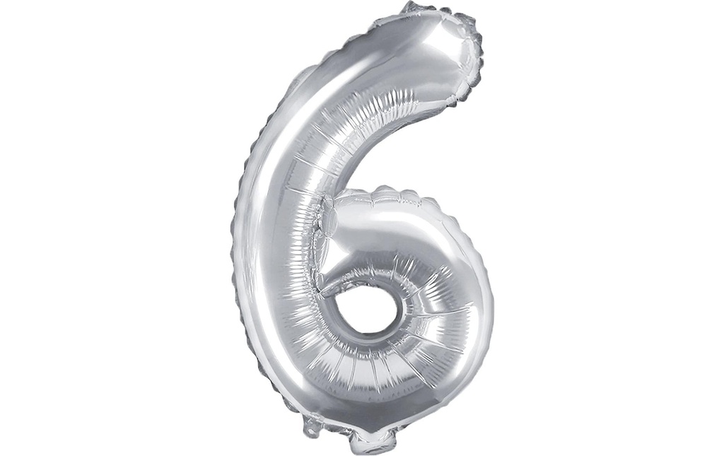 Partydeco Ballon en aluminium Chiffre 6 petit 35 cm, argent, 1 pièce