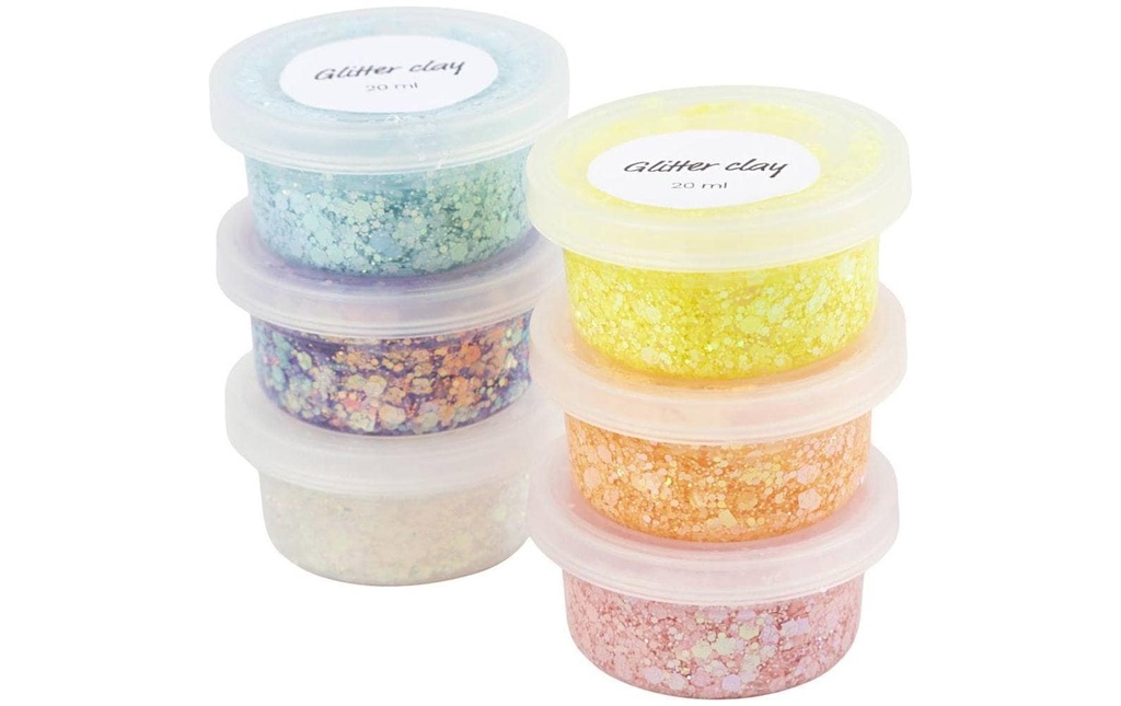 Creativ Company Matière à modeler Glitter Clay 6 x 20 ml, couleurs pastel