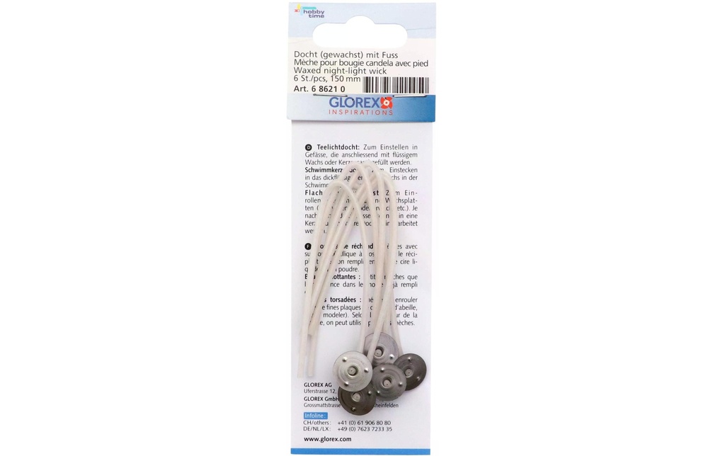 Glorex Mèches pour bougies chauffe-plat 6 pièces, blanc