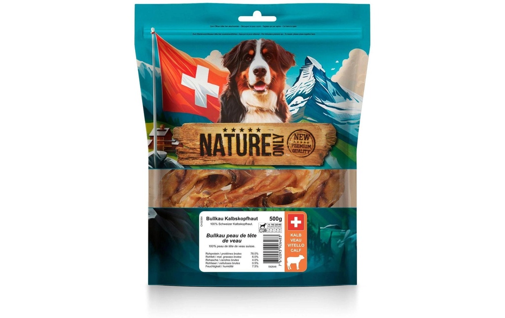 NATUREonly Produit à mâcher  Peau de tête de veau Bullkau 500 g