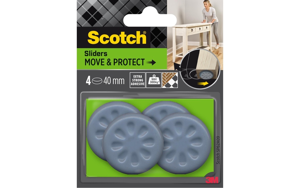 Scotch Patins pour meubles Move & Protect, Ø 40 mm, Gris, pack de 4