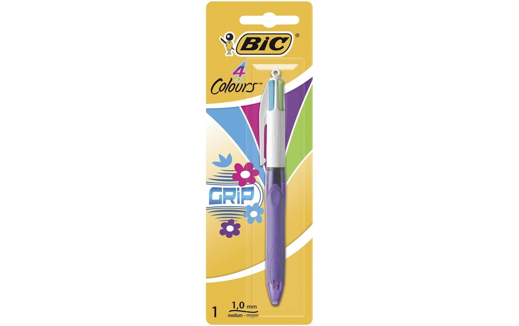 BIC Stylo à bille multicolore 4 Colours Grip Fun 0.4 mm, 1 pièce