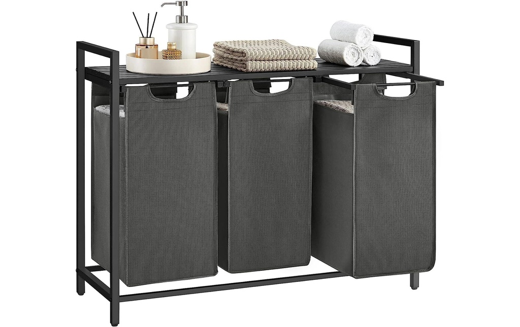 VASAGLE Corbeille à linge avec tablette 3 x 38 l, Noir