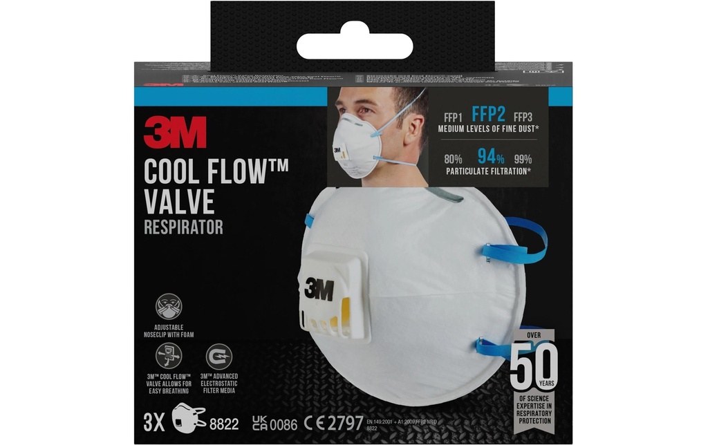 3M Masque de protection respiratoire 8822 FFP2, 3 pièces