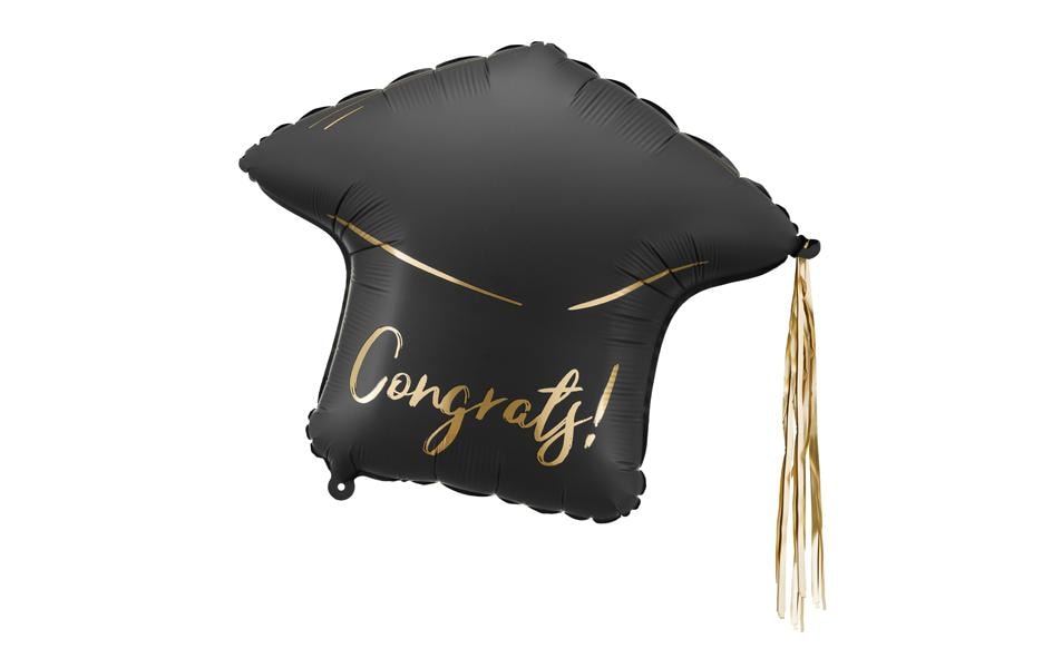 Partydeco Ballon en aluminium Casquette Congrats, Noir, 53 x 44 cm, 1 pièce