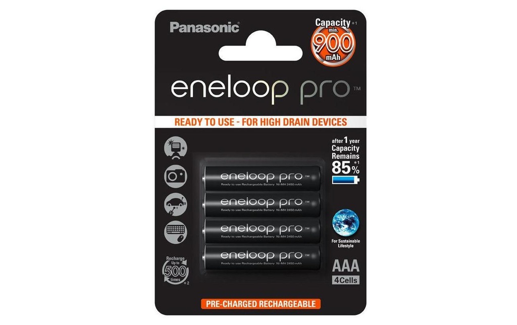 Panasonic Batterie Eneloop BK-4HCDE/4BE NiMH AAA 930 mAh, 4 Pièce/s