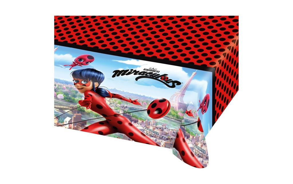 Amscan Nappe Miraculous 120 cm x 180 cm, Noir/Rouge