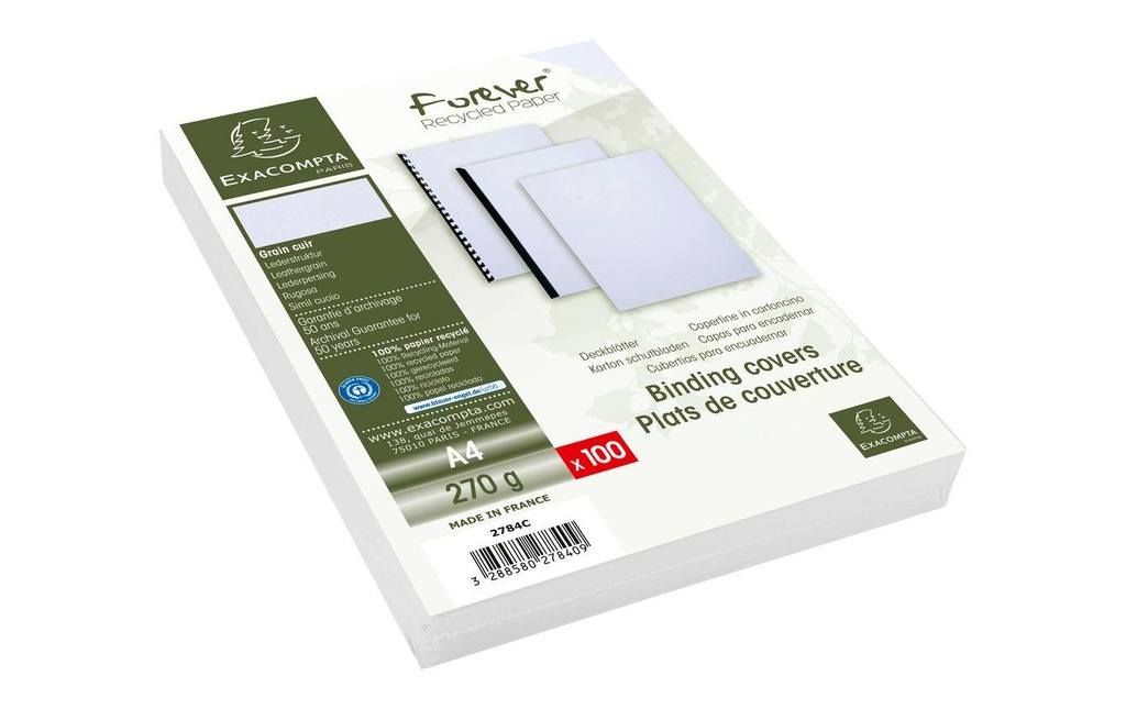 [100278000] EXACOMPTA Couverture LeatherGrain blanc (100 pces)