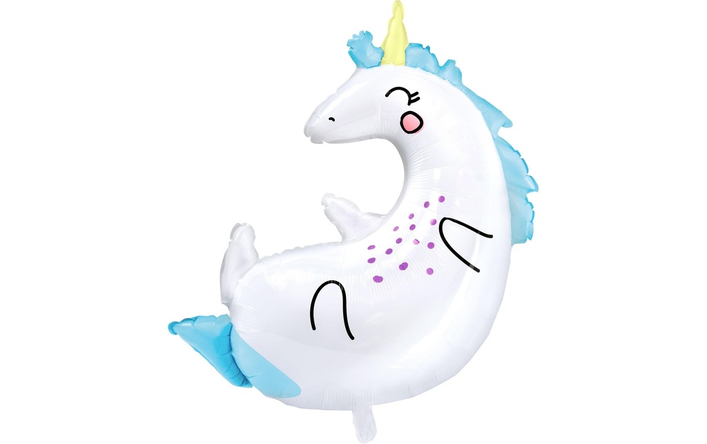 Partydeco Ballon en aluminium Unicorn Bleu/Blanc