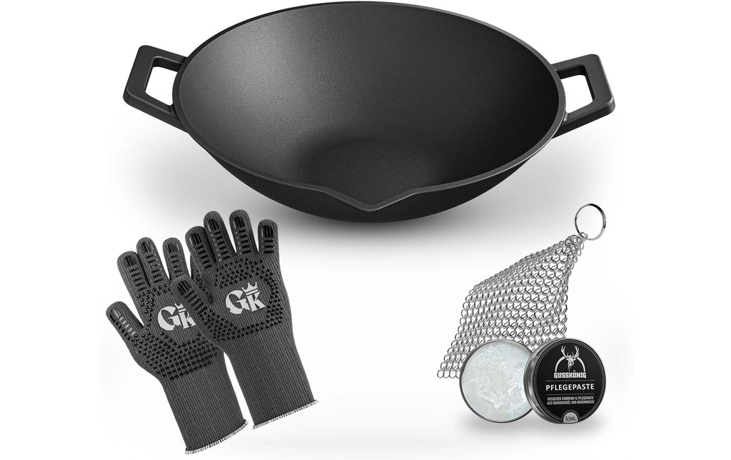 Gusskoenig Poêle à wok 36 cm avec pâte d'entretien